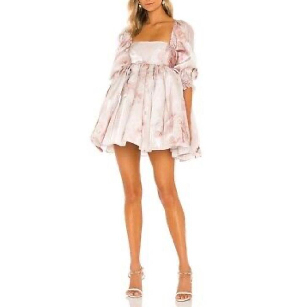 Selkie The Venus Puff Dress Womens 3X Plus Peach Cherub Print Mini Babydoll